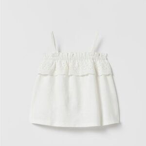 Zara White Mixed Embroidered Girls Loose Fit Tank Top Blouse Size 5-6 Years NWT